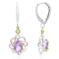 2 1/2 Carat Amethyst and White Topaz Leverback Earrings In Sterling Silver