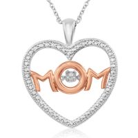 Shimmering Stars DiamondI Love Mom Heart Necklace In Platinum Overlay and Rose Gold, 18 Inches