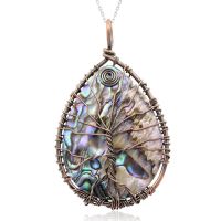 Sterling Silver Tree of Life Wire Wrapped Abalone Teardrop Necklace, 18 Inches
