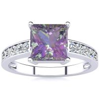 Square Step Cut 1 7/8ct Mystic Topaz and Diamond Ring in 14K White Gold