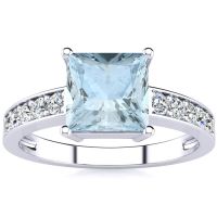 Square Step Cut 1 3/4ct Aquamarine and Diamond Ring in 14K White Gold