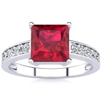 Square Step Cut 1 7/8ct Ruby and Diamond Ring in 14K White Gold
