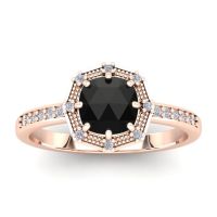 1 Carat Rose Cut Cushion Cut Black and White Diamond Halo Ring In 14 Karat Rose Gold