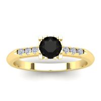 1/2 Carat Rose Cut Black and White Diamond Ring In 14 Karat Yellow Gold