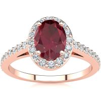 1 1/4 Carat Oval Shape Ruby and Halo Diamond Ring In 14 Karat Rose Gold, Size 7