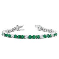 10 1/2 Carat Created Emerald and Diamond White Sapphire Tennis Bracelet In Sterling Silver, 7 Inches