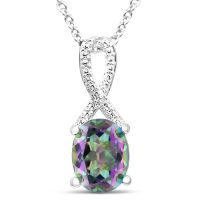 2 1/2 Carat Mystic Quartz and Diamond Ribbon Necklace, 18 Inches