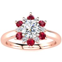 1 1/2 Carat Round Shape Flower Halo Ruby and Diamond Engagement Ring In 14K Rose Gold