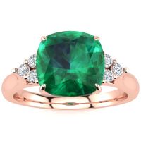 2 1/5 Carat Cushion Cut Emerald and Diamond Ring In 14K Rose Gold