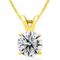 75 Point Colorless Diamond Solitaire Necklace In 14K Yellow Gold, Genuine Earth-Mined Diamond.  Fantastic Deal for a Colorless Diamond!