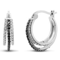 1/2 Carat Triple Black and White Diamond Hoop Earrings In Platinum Overlay
