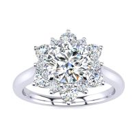 3/4 Carat Round Shape Flower Halo Moissanite Engagement Ring In 14K White Gold