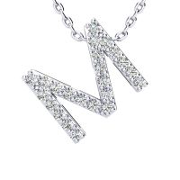 M Initial Necklace In 1.4 Karat Gold With 23 Diamonds, 18 Inches