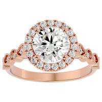 2 1/2 carat halo moissanite ring in 14 karat rose gold