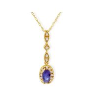 Dangle Style Tanzanite and Diamond Pendant in 10k Yellow Gold