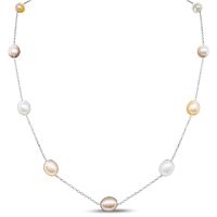 Freshwater Cultured Pearls By The Yard Necklace With Peach, Pink and White Pearls In Sterling Silver