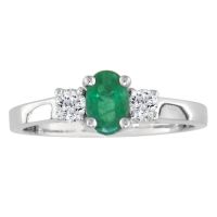 1/2 Carat Oval Shape Emerald and Diamond Ring In 14K White Gold