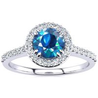 1.25 Carat Perfect Halo Blue Diamond Engagement Ring In 14K White Gold, Size 7 ONLY