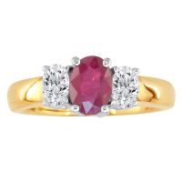 1 1/2ct Oval Fine Quality Ruby and Diamond Ring in 14k Yellow Gold
