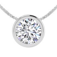 1 Carat Bezel Set Diamond Solitaire Necklace in 14K White Gold, 18 Inches. Most Popular Quality!