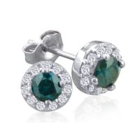 1/4ct Blue Diamond Stud Earrings With Pave Diamonds