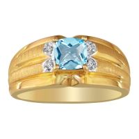 .02ct Diamond and Blue Topaz Ring in 10k Yellow Gold
