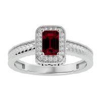 .85ct Antique Style Ruby and Diamond Ring in 10k White Gold