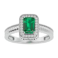 1.17ct Antique Style Emerald and Diamond Ring in 10k White Gold