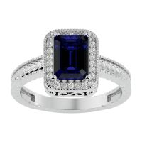 2.19ct Antique Style Sapphire and Diamond Ring in 14k White Gold
