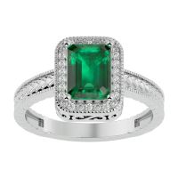 2.19ct Antique Style Emerald and Diamond Ring in 14k White Gold
