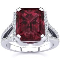 4 Carat Emerald Shape Garnet and Diamond ring in sterling sliver