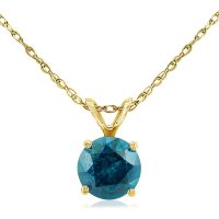 1/2ct Round Brilliant Cut Blue Diamond Pendant in 14k Yellow Gold
