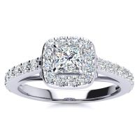 2 Carat Halo Diamond Engagement Ring in 14 Karat White Gold, Size 6