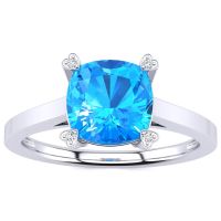 2ct Cushion Blue Topaz and Diamond Ring in 10k White Gold