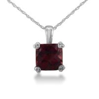 2ct Cushion Garnet and Diamond Pendant in 10k White Gold