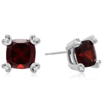 2ct Cushion Garnet and Diamond Earrings in 10k White Gold