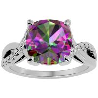 4ct Cushion Cut Mystic Topaz and Diamond Ring in 10k White Gold
