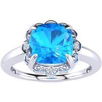 2ct Cushion Cut Blue Topaz and Diamond Ring in 10k White Gold