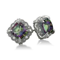 2ct Cushion Cut Mystic Topaz and Diamond Earrings in 10k White Gold
