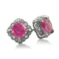 2ct Cushion Cut Pink Topaz and Diamond Earrings in 10k White Gold
