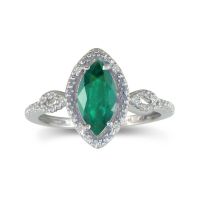 3/4ct Marquise Emerald and Diamond Ring in 10k White Gold