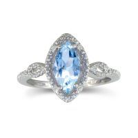 3/4ct Marquise Aquamarine and Diamond Ring in 10k White Gold