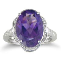 10ct Oval Amethyst and Diamond  Ring in 10k White Gold