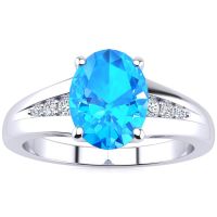1 1/2ct Oval Shape Blue Topaz and Diamond Ring in 10k White Gold