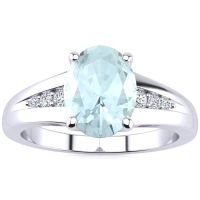 1 1/5ct Oval Shape Aquamarine and Diamond Ring in 10k White Gold