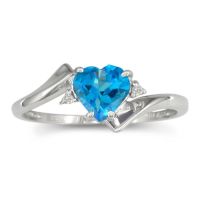 1/2ct Heart Shaped Blue Topaz and Diamond Ring in 10k White Gold