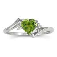 1/2ct Heart Shaped Peridot and Diamond Ring in 10k White Gold