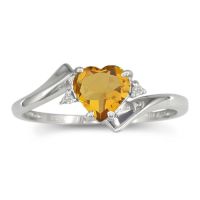 1/2ct Heart Shaped Citrine and Diamond Ring in 10k White Gold