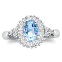 1 1/3ct Oval Aquamarine and Diamond Ring in 14k White Gold