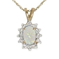 1/4ct Oval Opal And Diamond Encrusted Pendant in 14k Yellow Gold